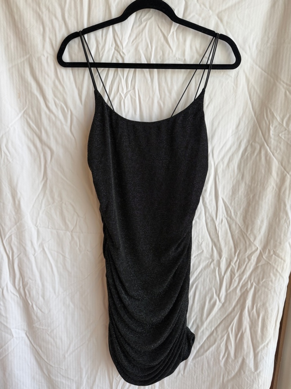 Black Sparkle Ruched Slip Dress